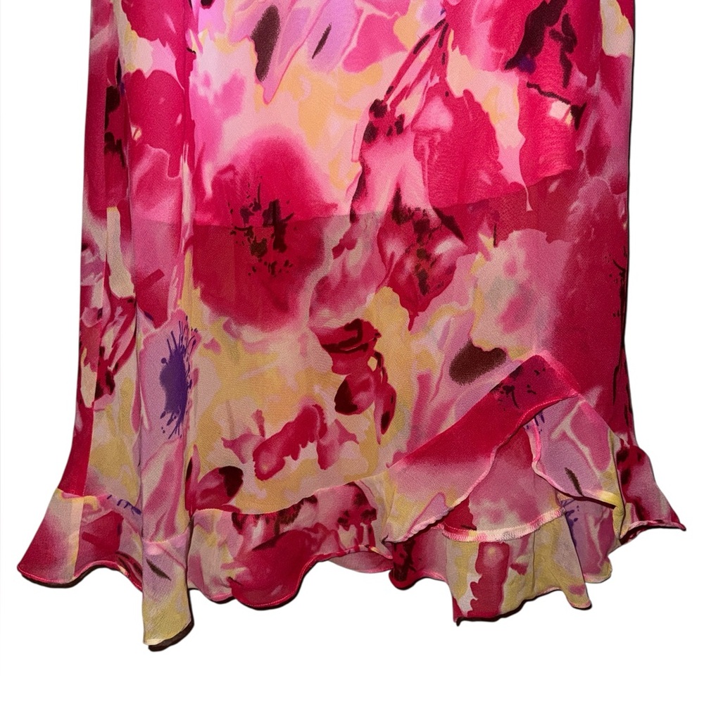 Cassee’s Elegant Vibrant Pink Tie Dye Floral  Slip Maxi Skirt Cottage Spring - Picture 3 of 5
